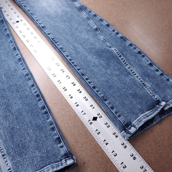 Express Jeans Women L Long (12/14/16) Blue Skyscraper Mid Rise Stretch Slit Hem - Picture 8 of 12